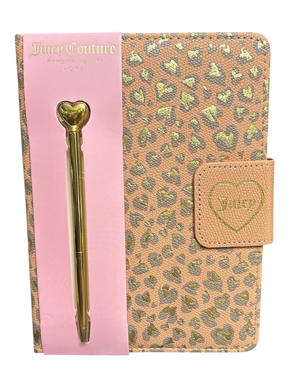 Juicy Couture Pink & Gold Heart Leopard Notebook with Gold Pen